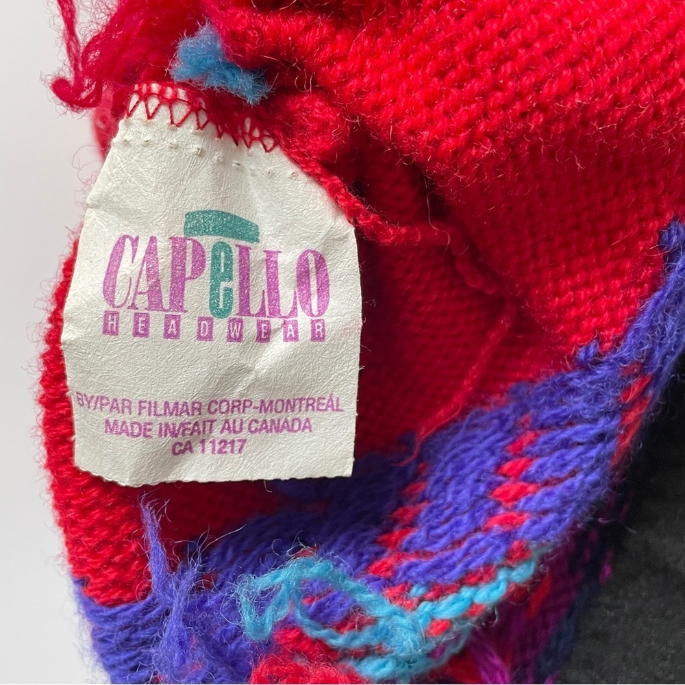 Colourful Vintage 100% Wool Toque Hat, Fleece Lined, Tassels, Made in Canada - Picture 6 of 8